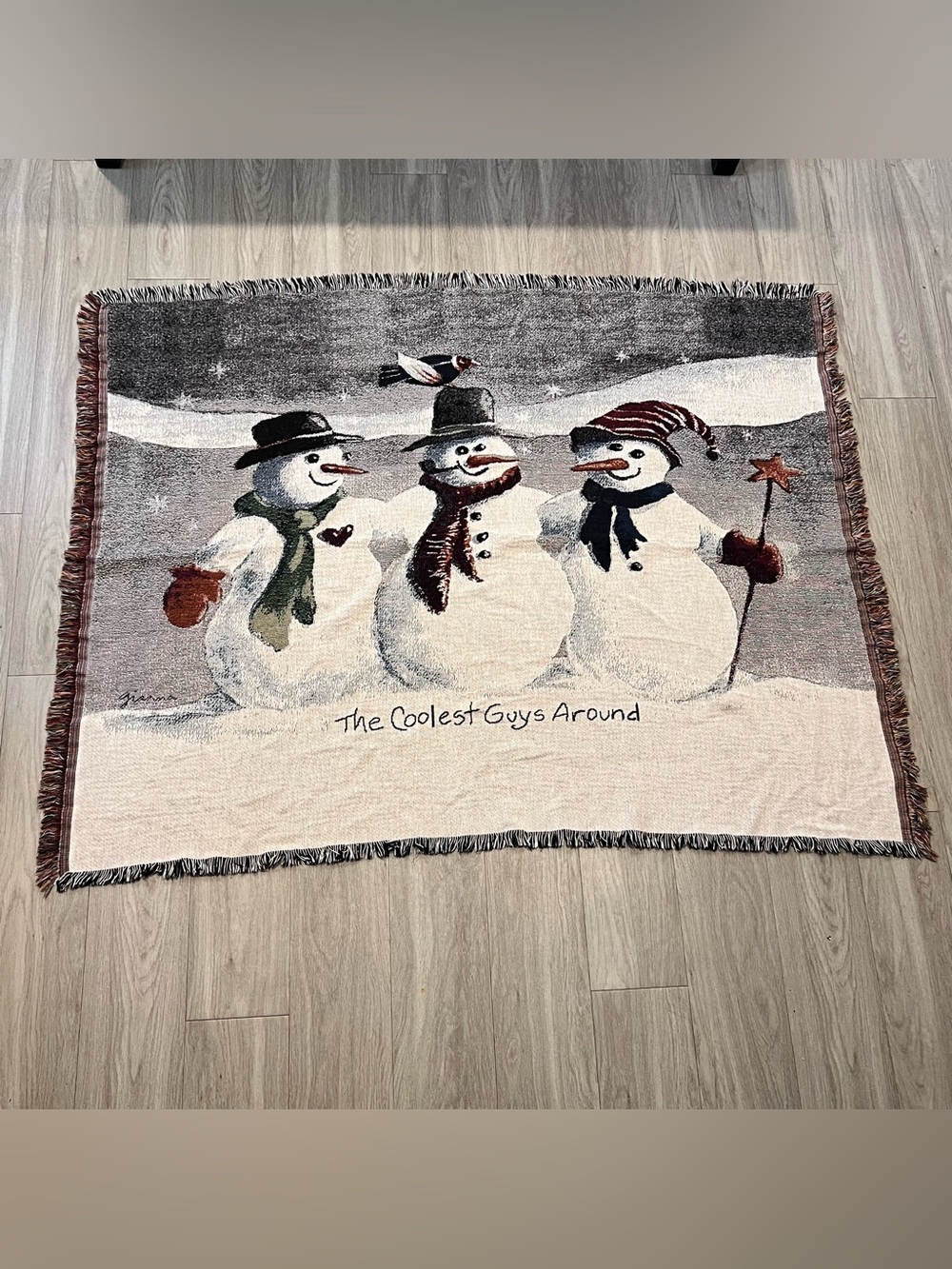 Snowman Christmas Woven Throw Blanket Fringe 49x65